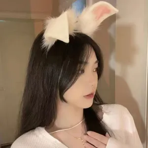 Cerchietto per capelli in peluche con orecchie di coniglio soffici per donne, simpatico cerchietto.