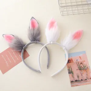 Cerchietto con orecchie da coniglio in peluche carino per cosplay, morbido cerchietto donna.