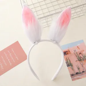 Cerchietto per capelli con orecchie di coniglio in peluche bianco carino per festa cosplay
