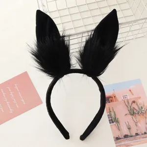 Cerchietto con orecchie di coniglio in peluche nero simpatico accessorio per capelli cosplay
