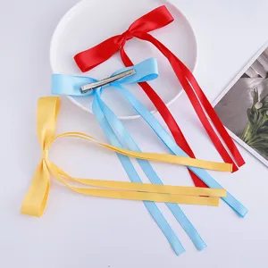 Color ribbon bow hair clip, sweet ballet style long tail hairpin for women and girls.