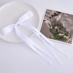 White satin ribbon bow hair clip ballet core sweet long streamer hairpin double ponytail