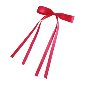 Pink satin ribbon bow hair clip with long trailing streamers sweet style hair accessory
