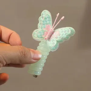 Carino elastico per capelli a filo di telefono con farfalla per bambini coda di cavallo.