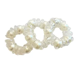 Elastici per capelli a spirale trasparenti con perle eleganti, pratici accessori per lo styling.