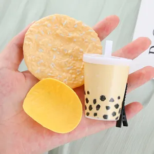 Pinces à cheveux de simulation de nourriture nouveauté avec biscuits et thé perles.