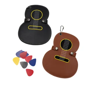 Pochette de médiator de guitare créative en cuir avec broderie et rangement pratique.