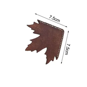 Maple leaf leather corner bookmark detail view, crazy horse cowhide page marker for reading.