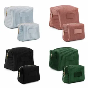 Portable Velvet Toiletry Bag Large Capacity Quilted Cosmetic Pouch Travel Makeup Organizer Storage Bag For Women