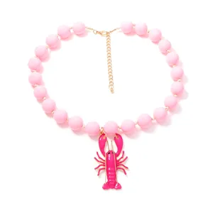 joli collier de perles roses avec pendentif homard article de bijoux d'été mignon