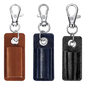 Portaplumas de cuero portatiles con clip de llavero metalico, estuche de lapiz para uso diario.