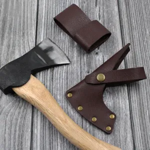 Hache de camping en plein air avec étui en cuir véritable pour survie bûcheronnage randonnée