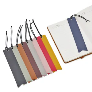 Multi-color PU leather bookmarks set with black cords, durable page markers for books reading.