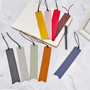 Colorful PU leather bookmarks with black strings, premium page markers for reading books.