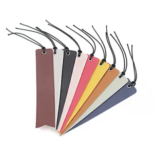 PU leather bookmarks set in 9 vibrant colors, premium texture page markers with tassel strings for reading books.