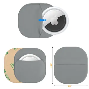 Detail view of elastic Lycra AirTag holder with adhesive backing and dimensions.