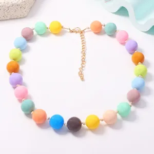 Colorful macaron round bead necklace, stackable vacation style fashion jewelry for women daily wear.