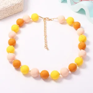 Colorful macaron beaded necklace, vacation style stackable round bead choker for daily women wear