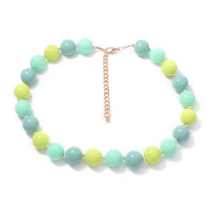 Chic macaron colored round beaded necklace resort style daily wear short jewelry for women