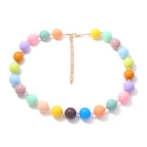 Colorful macaron bead necklace detail view, vibrant layered style for daily wear.