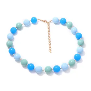 Macaron color round beaded necklace resort style stackable chain jewelry for women daily wear
