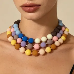 Macaron colorful beaded stackable necklace, minimalist vacation style women fashion jewelry.