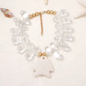 Boho Beach Starfish Pendant Beaded Necklace Natural Stone Statement Fashion Jewelry Detail View