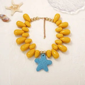 Boho ocean beach starfish pendant necklace with yellow drop beads jewelry for women