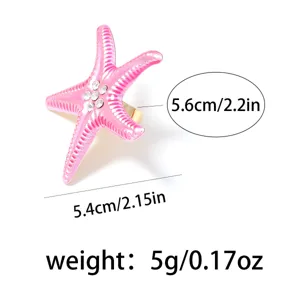 Pink gradient rhinestone starfish ring detail showing size and weight specifications clearly.