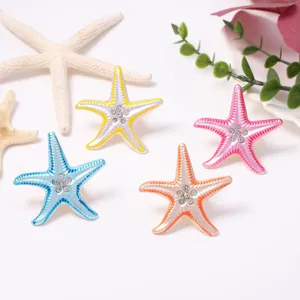 Exquisite gradient rhinestone starfish open ring, ocean style beach jewelry for women.