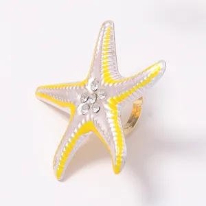 European American fashion gradient rhinestone starfish open ring beach jewelry for women