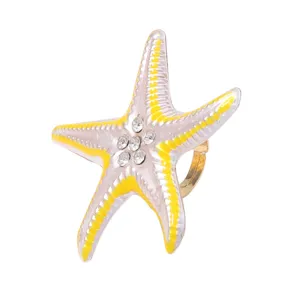 Charming gradient rhinestone starfish adjustable ring, ocean beach style women jewelry item.