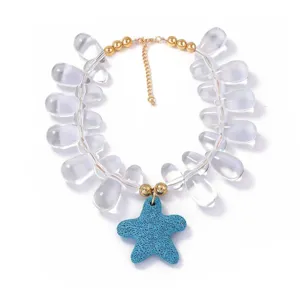European minimalist ocean beach volcanic stone starfish pendant beaded necklace for women