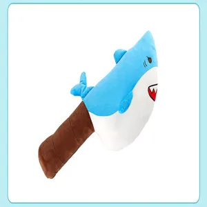 Cute shark knife plush toy, funny creative doll pillow, soft stuffed cartoon gift for boys kids.