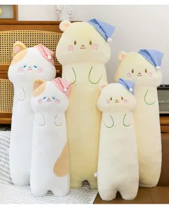 Cute cat and bear long plush pillow soft toy bed bolster sofa decorative cushion