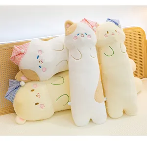 Cute cat long plush pillow soft sleeping bolster bedside cushion and creative sofa decor
