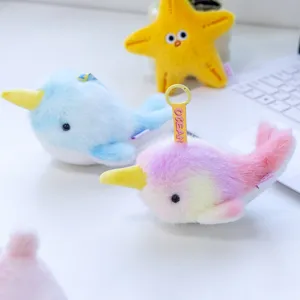 Cute ocean series plush narwhal and starfish keychain pendant for bags and keys soft toy.