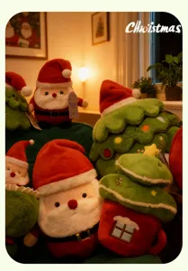 Weihnachts Plüschtier Detail, süßer Weihnachtsmann und Tannenbaum gemütliches Deko Geschenk