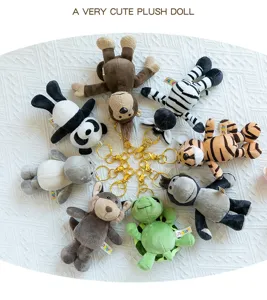 Cute cartoon animal plush doll keychains set, soft stuffed toys with golden hooks.