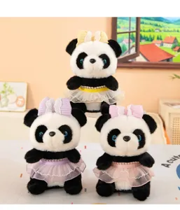 Adorabile peluche panda con fiocco e gonna di pizzo, morbida bambola per decorazione e regalo.
