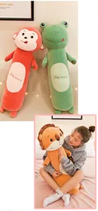 Close up detail of long plush animal body pillow, soft and comfortable sleeping companion toy.