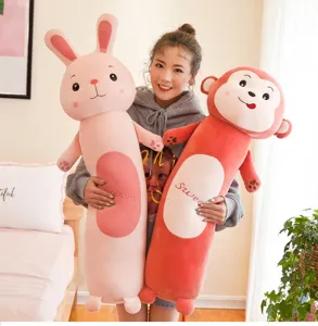 Long cute plush animal body pillow for sleeping, soft rabbit and monkey hugging doll for girls.