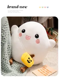 Cute Halloween Ghost Plush Pillow with Pumpkin Bag Soft Toy Creative Home Room Decor Gift
