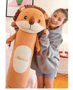 Cute cartoon lion plush body pillow, soft long sleeping doll and comfortable companion for kids.