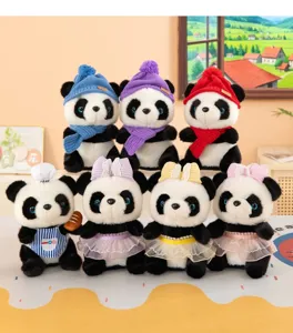 Set di giocattoli di peluche panda carini con cappelli colorati e gonne morbidi regali.