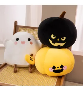 Halloween ghost pumpkin plush pillow set, cute stuffed toys for holiday home decor cozy.