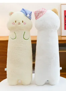 Cute cat long plush pillow soft sleeping cushion and cute bedroom sofa decor toy.