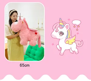 Simpatico peluche unicorno rosa con ali e cuore, 65cm morbido animale di peluche.