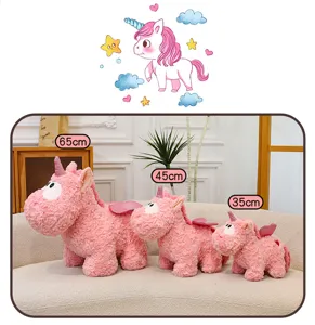 Rosa simpatico unicorno peluche animale farcito bambola con ali in diverse dimensioni.