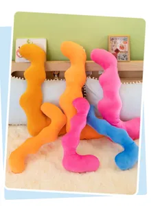 Detailed view of the colorful dopamine wave long body pillow, soft plush hugging toy for bed.